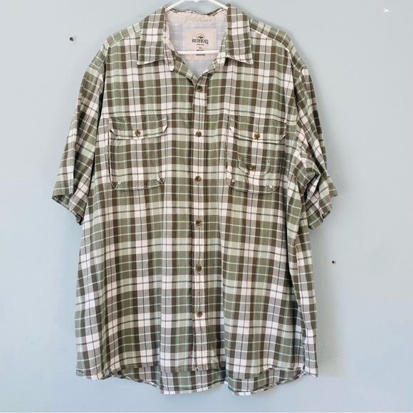 Red Head Shirt Mens 2XL Brown Green Button Up Short Sleeve Vented Fishing Plaid - Picture 1 of 9